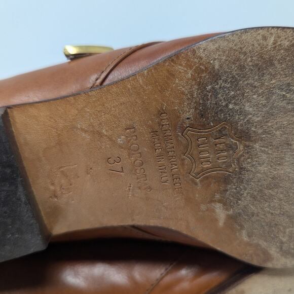 1980s Vintage Proposta Italian Leather Loafers with Western Buckle Brown Size 37 - Picture 7 of 13